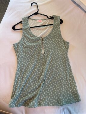 Zip-Front Sage Green Floral Tank Top